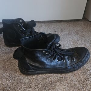 Converse Black Leather High Top Size 9